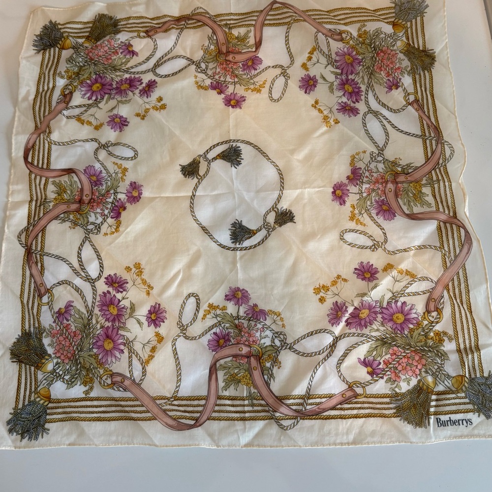Burberrys Floral Scarf in Cream and Pink